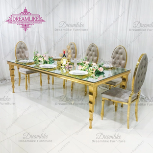 Table de banquet moderne en acier inoxydable avec dessus en verre miroir pour l'extérieur hôtels fêtes restaurants fermes table à manger - Product Image 3