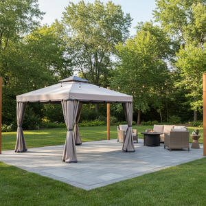 Gazebo de Jardín de Lujo, Grande, de Aluminio, con Doble Techo, 3x3m, Impermeable, para Parque, Patio, con Paredes Laterales, Muebles de Exterior - Product Image 2