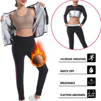 Ensemble de survêtement de sauna pour femme à manches longues avec pantalon long, grande taille, pour le yoga, la gym et le fitness en extérieur, en polyester avec soutien lombaire