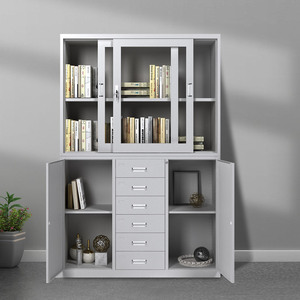 ตู้เก็บเอกสารสำนักงาน ตู้เก็บของโลหะแบบมีกุญแจพร้อมประตูกระจกและลิ้นชัก สำหรับใช้ในบ้านหรือสำนักงาน - Product Image 2