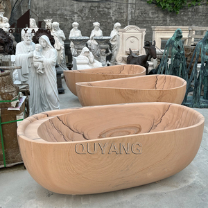 Quyang Villa Badkamer Decoratieve Natuurlijke Houtader Steen Badkuip Op Maat Beige Marmeren Badkuip - Product Image 6