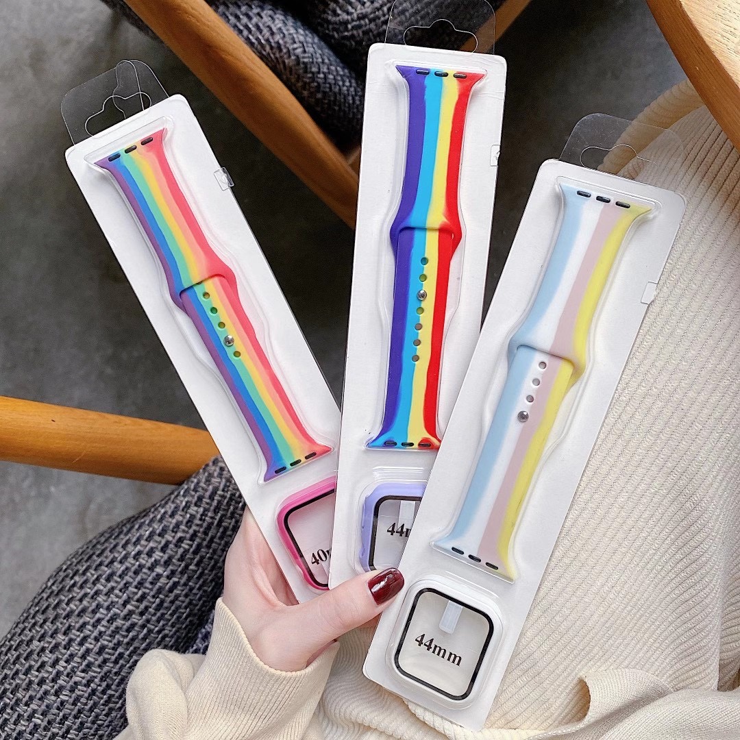 2 в 1 чехол браслет для наручных часов Apple Watch, с принтом в виде следа Радуга сменный ремешок мягкий силиконовый спортивный для наручных часов iwatch серии