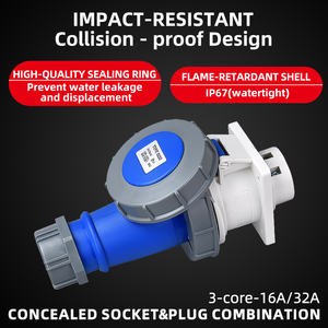 Prise de courant industrielle Premium 3PIN 16A 32A Nouveau design 220 240V IP67 ABS ignifuge + pièces en cuivre Produits LV - Product Image 3