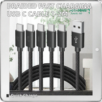 Câble USB Type C tressé en nylon PVC d'usine OEM, 3A 5A, charge rapide, 1M, conducteur en cuivre pur pour téléphone portable