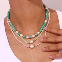 Collier à breloques en acier inoxydable plaqué or OEM Collier ras de cou coloré en perles d'eau douce Sac à chaînes en acier inoxydable