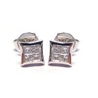 Chine Usine Extraordinaire Dame Bijoux 18k Solide Or Blanc Véritable Diamant Carré Princesse Boucles D'oreilles Pour Les Femmes Usage Quotidien