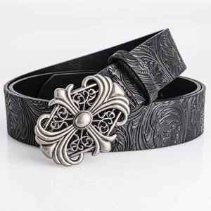 Hebilla de Cuero con Diseño Floral y Cruz Plateada, Estilo Vaquero Occidental, Diseño Retro Vintage Duradero para Hombres y Mujeres, Uso Casual - Product Image 1
