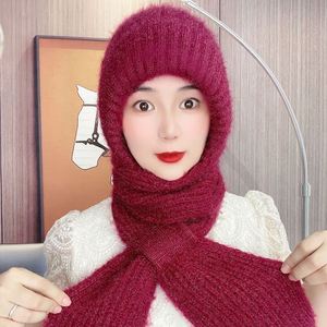 Women's Pineapple Pattern Polyester Hat Scarf Combo 2024 Winter Style Thick Fleece-Lined Hooded <b>Neck</b> <b>Warmer</b> - Product Image 4