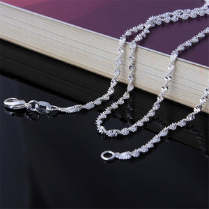 Collar Plateado para Mujer, Cadena de Ondas, 16 18 20 22 24 26 28 30 Pulgadas, Uso Diario, Regalo, Joyería, Plata Tibetana - Product Image 3