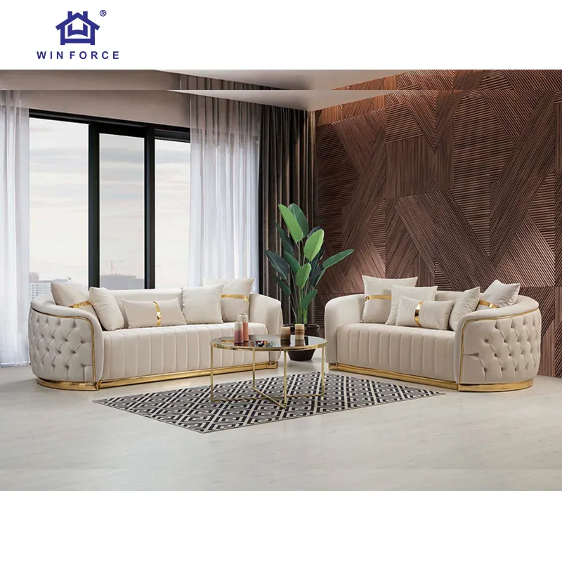 Winforce elegantes Sofa-Set für Wohnzimmer Möbel 2-3-Sitzer Luxus-Chesterfield-Sofa weiß italienisches Sofa aus Samt