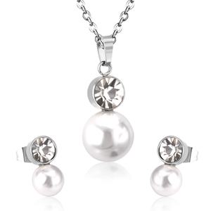 Beautiful Stainless Steel Precious <b>Pearl</b> <b>Earrings</b> <b>Necklace</b> Jewelry <b>Set</b> 18k Gold Plated Zircon Female Jewelry for Bride - Product Image 4