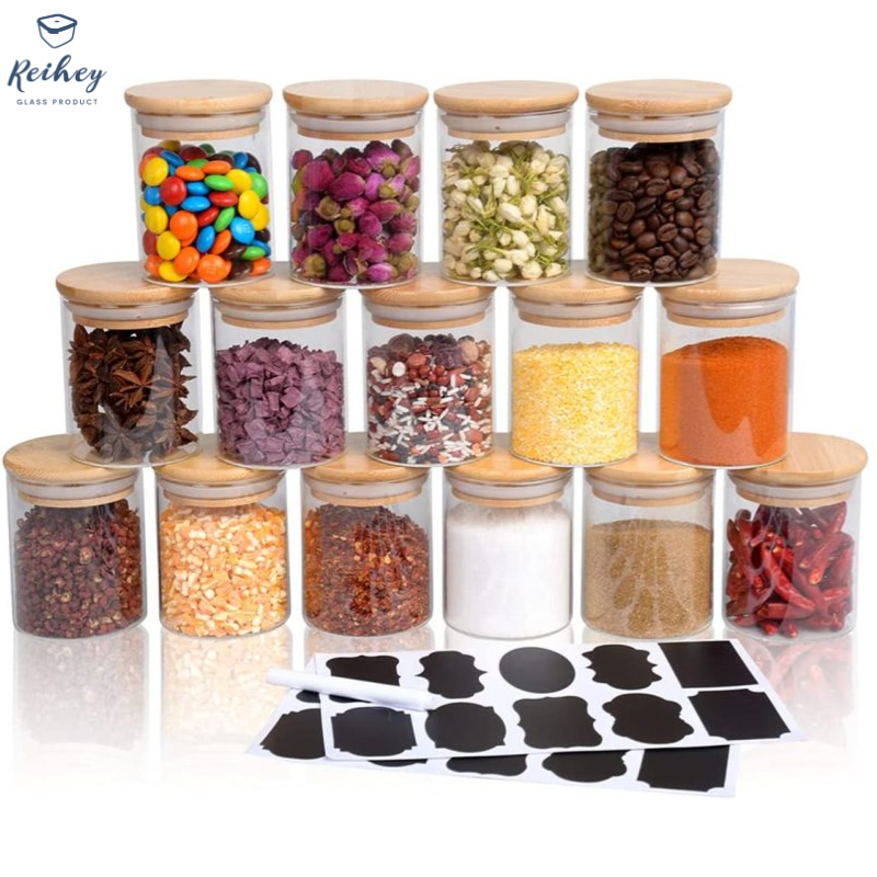Контейнер с крышкой горячая Распродажа стекло для хранения кухни с бамбуковой древесины бутылки и баночки для хранения продуктов питания