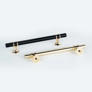 Luxury Black Gold Knurled Kitchen Door Pull Satin Brass T Bar Cabinet Handle