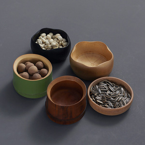 Handmade Bamboo Bowl <b>Set</b> For Snacks And <b>Tea</b> Ceremony 5Pcs Natural Wood Fruit Dessert Tray With Lid Storage Container - Product Image 1