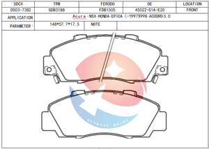 ผ้าเบรก SDCX D503-7382/ D5060M / SP1076-F 45022-SP0-A00 PN8254 สำหรับรถยนต์ฮอนด้า แอคคอร์ด ซีวิค อินสไปร์ โอดิสซีย์ เอ็นเอสเอ็กซ์ สเต็ปวากอน - Product Image 2