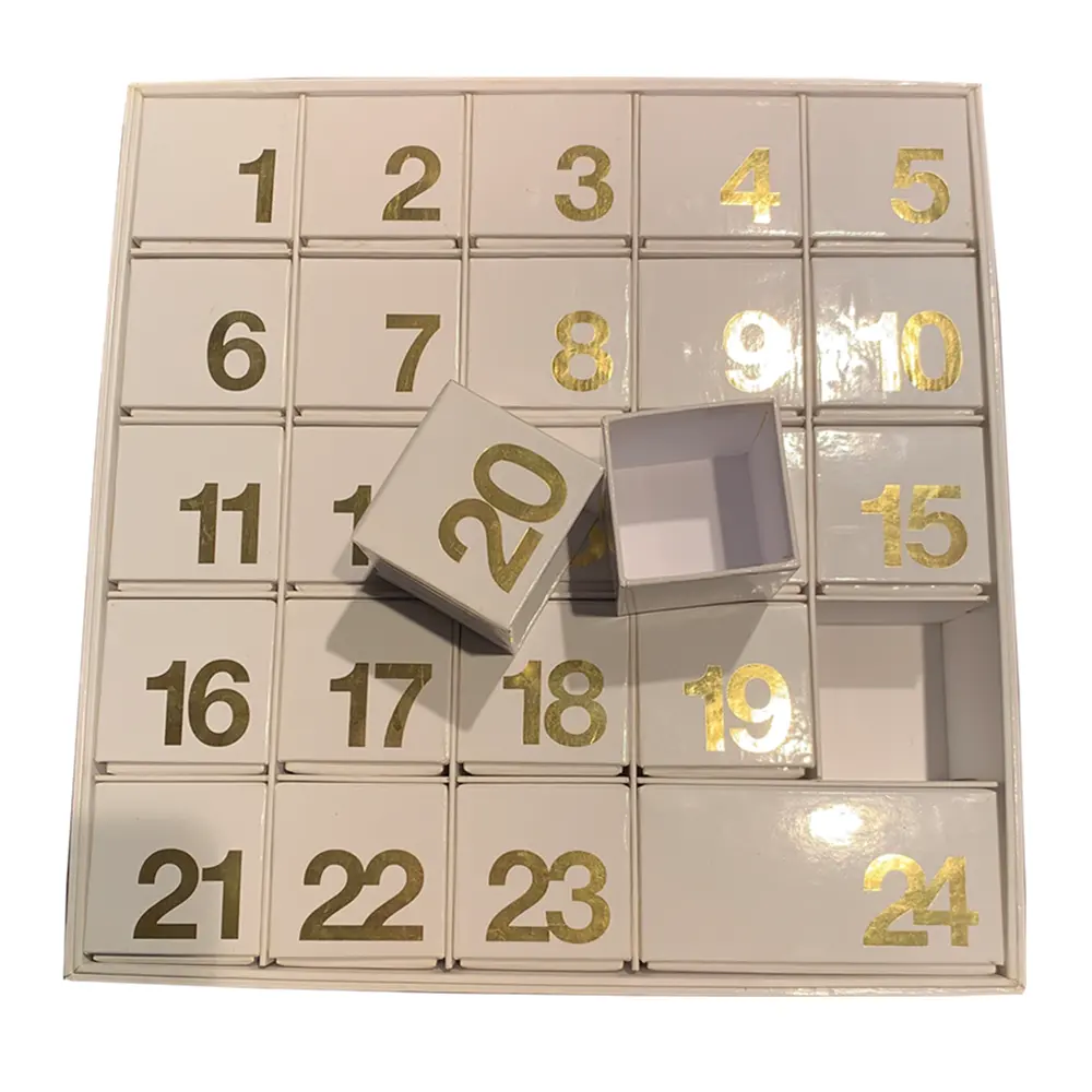 Kunden spezifische 24 Tage gedruckte Folie Logo starre Pappe Advents kalender Weihnachts geschenk box
