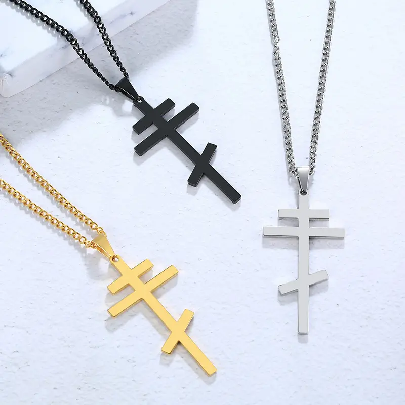 Collier de croix en titane or pour homme et femme, chaîne en acier inoxydable, dildox russe, Christian fix chrétien, pendentif d'église, masculin