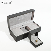 Boîte de rangement pour bijoux en cuir PU gris de haute qualité avec logo personnalisé WEIMEI, boîte cadeau de luxe pour emballage de bagues et bijoux