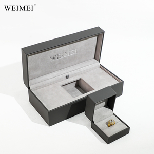 WEIMEI Custom Logo highclass <b>grey</b> PU Leather Velvet Jewelry <b>Storage</b> <b>Box</b> Luxury Gift <b>Box</b> for Ring Jewelry Packing <b>Box</b> - Product Image 1