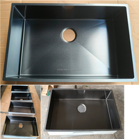 Évier de cuisine encastré à cuve unique en acier inoxydable 304 noir PVD 587x435mm, fait main, avec cuve rectangulaire et robinet à siphon carré