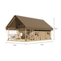Tente de glamping haut de gamme pour l'extérieur, toile imperméable de 45 m² avec salle de bain et loft, tente de safari de luxe pour hôtel, complexe hôtelier, hébergement