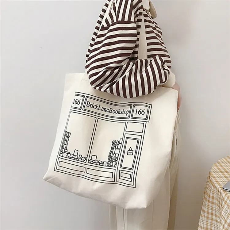 حقيبة قماشية للتسوق من نسيج مخملي حقيبة كتب قماش قطني حقيبة قماش مخصصة مع شعار مطبوع مخصص