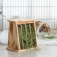 Râtelier à foin avec couvercle pour lapins et petits animaux, en bois flammé