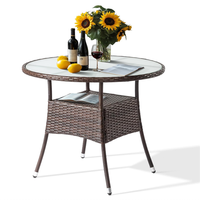 Table de bistrot ronde en rotin tressé pour l'extérieur, plateau en verre trempé, table basse pour balcon, jardin, terrasse