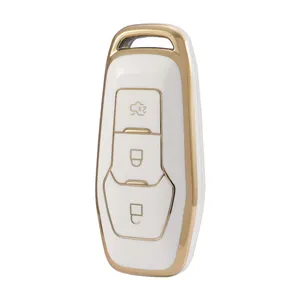 福特金色边缘TPU造型彩色高品质三按钮汽车钥匙套福特