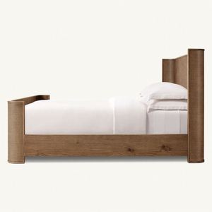 Lit d'hôtel de style américain en bois, cadre de lit King Size avec tête de lit en forme d'abri - Product Image 3