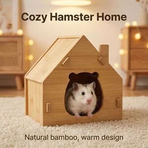 Escondite de bambú para hámsters, casa natural transpirable, suministros para animales pequeños - Product Image 2