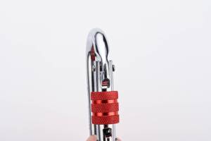 Mosquetón de escalada 25KN, mosquetón de puerta de bloqueo de tornillo, hebilla de hamaca de acero en forma de O para servicio pesado, accesorios de senderismo para escalada, bloqueo rojo - Product Image 5