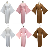 Robe Kimono Longue en Maille Unie, Col en V, Manches Larges, Coupe Ample, en Modal Doux et Respirant 230 g/m², pour le Matin
