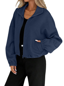 Sudadera de moda para mujer, estilo béisbol, holgada, con cuello alto, cremallera, cordón y bolsillos, para otoño/invierno - Product Image 4