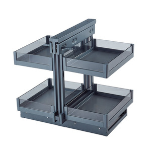 Organizador Extraíble de Aluminio de 2 Niveles para Gabinete de Esquina, Bandeja Abatible con Cierre Suave, Estante Ahorrador de Espacio para Cocina - Product Image 1