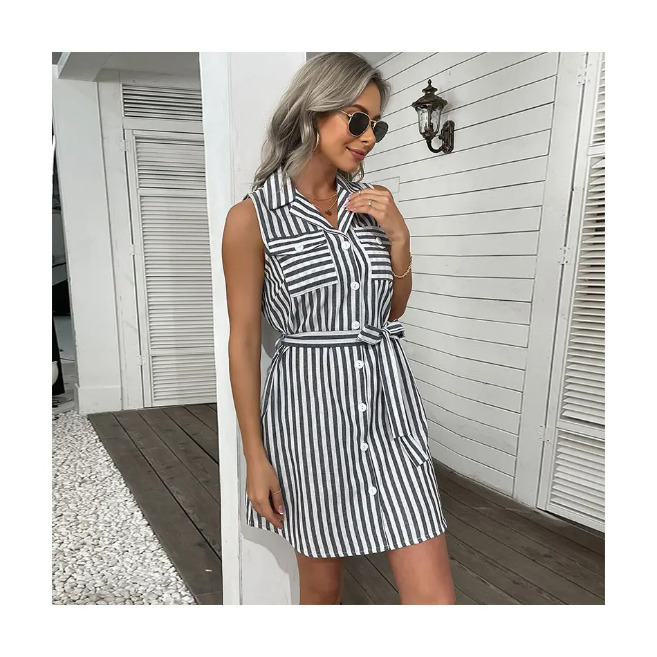 RL 2020 plus size stripe shirt dress summer new women casual dress ladies fashion stripe dress abbigliamento donna in estate