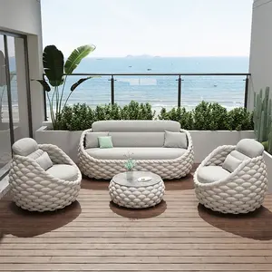 Fulin Großhandel Modernes Aluminium Rattan Garten kissen Outdoor L Möbel Sets 4-Sitzer Patio Lounge Garten Sofas