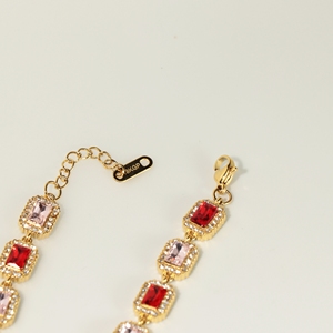 Gold Plated Crystal <b>Bracelet</b> Women's Emerald Cut Rhinestone Geometric Chain Link Party Jewelry Classic Style - Product Image 4