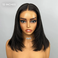 Perruque ISEE 9X6 à Raie en T, Dentelle HD, Sans Colle, Port Prêt, Effet Yaki Lisse, Coupe Dégradée, Cheveux Humains, Style Carré, Cheveux Vietnamiens Bruts, Facile à Porter pour Femmes
