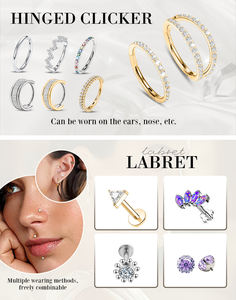 Anneau de nez en titane G23 avec CZ 16G 18G 20G, segment articulé, clicker pour septum, <span class=keywords><strong>tragus</strong></span>, cartilage, daith, bijoux de piercing hypoallergéniques - Product Image 5