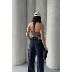 Pantalon de costume pour femme avec pochette, style baggy, jean confortable pour tous les jours - Product Image 1