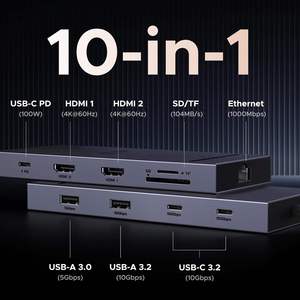Ugreen cm886 revodok 10 trong 1 pd100w USB C Docking <span class=keywords><strong>Station</strong></span> kép 4K màn hình USBC Hub 2 HDMI USB A & C 3.2 cổng SD/TF Đầu Đọc Thẻ - Product Image 2