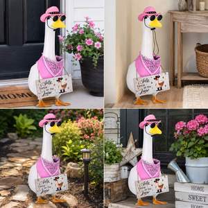 Decoración de Pabellón de Jardín de Temporada con Ganso, Sombrero Vaquero Rosa, Gafas de Sol y Bufanda con Diseño Paisley, Letrero Colgante - Product Image 6