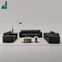 Ensemble de canapés de bureau exécutif en cuir noir, style moderne et minimaliste, canapé modulaire de luxe, écologique, durable, haute densité