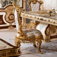Ensemble de table à manger royale européenne 6 places, table à manger de luxe en bois massif et chaises, mobilier de salle à manger française