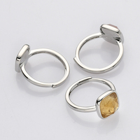 Bague ajustable en laiton plaqué or 18 carats avec pierre précieuse, citrine taille coussin et coquille d'ormeau, véritable pierre de naissance, pour femme - Vente en gros