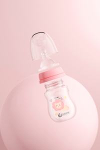 Botella de leche de vidrio para bebés, 120ML, 4OZ, bonita botella de alimentación Ovalada para bebés, nueva llegada, cuello ancho puro con pezón de silicona, OEM sin mango - Product Image 3