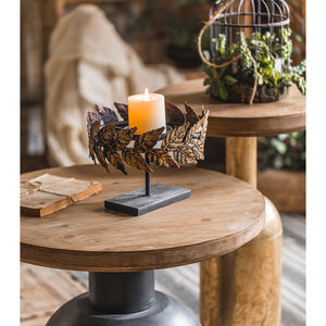 Handmade European Vintage <strong>Rustic</strong> Wooded Coffee <strong>Table</strong> Metal Base Round Retro Dining <strong>Side</strong> <strong>Table</strong> for Living Room - Product Image 4