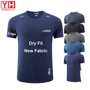 Ropa de gimnasio para hombre, camiseta atlética de compresión con cuello redondo para gimnasio, camiseta muscular de poliéster para Fitness