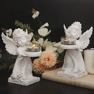 European Standing Posture Resin Retro Wings Angel Hand Holder Candlestick Party Restaurant Romantic Atmosphere Decoration